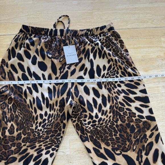 NATORI L Luxe Leopard Print Pants Satin Drawstring Chestnut Lounge Pajama NEW - Picture 6 of 11